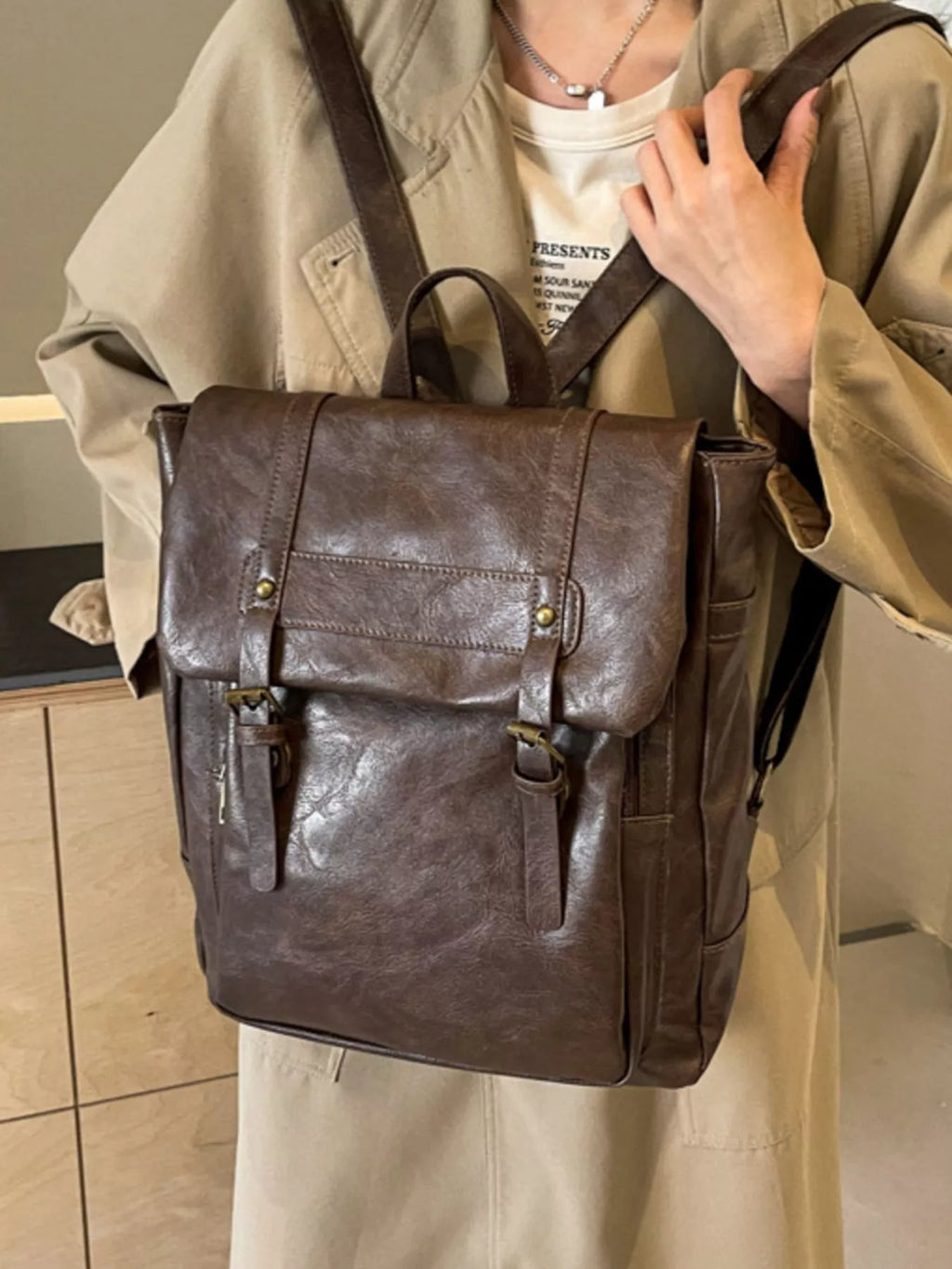 Leather Flap Backpack Bag
