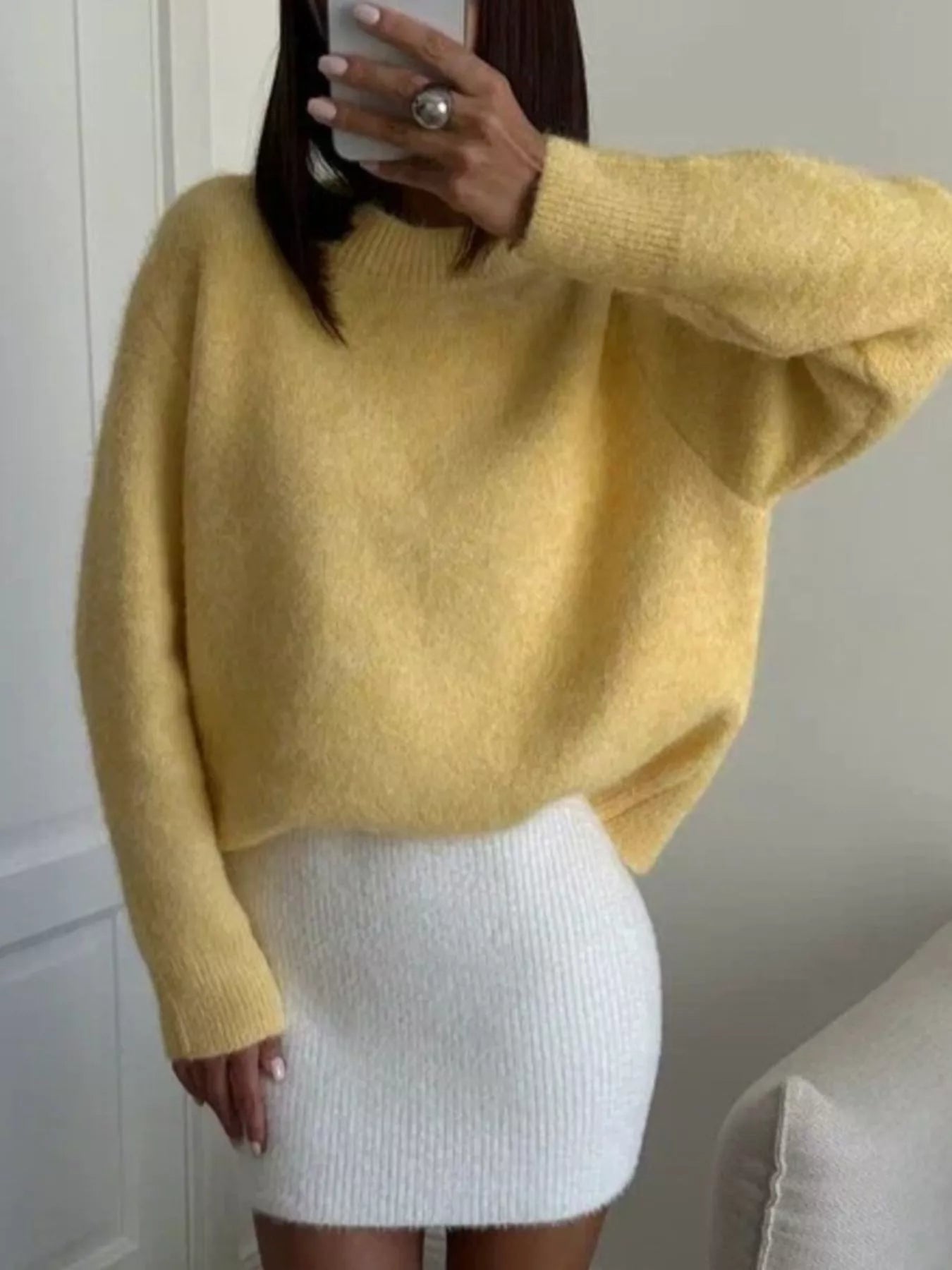 Round Neck Dropped Shoulder Sweater