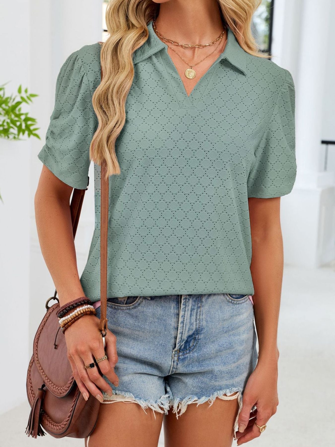 Eyelet Short Sleeve Blouse