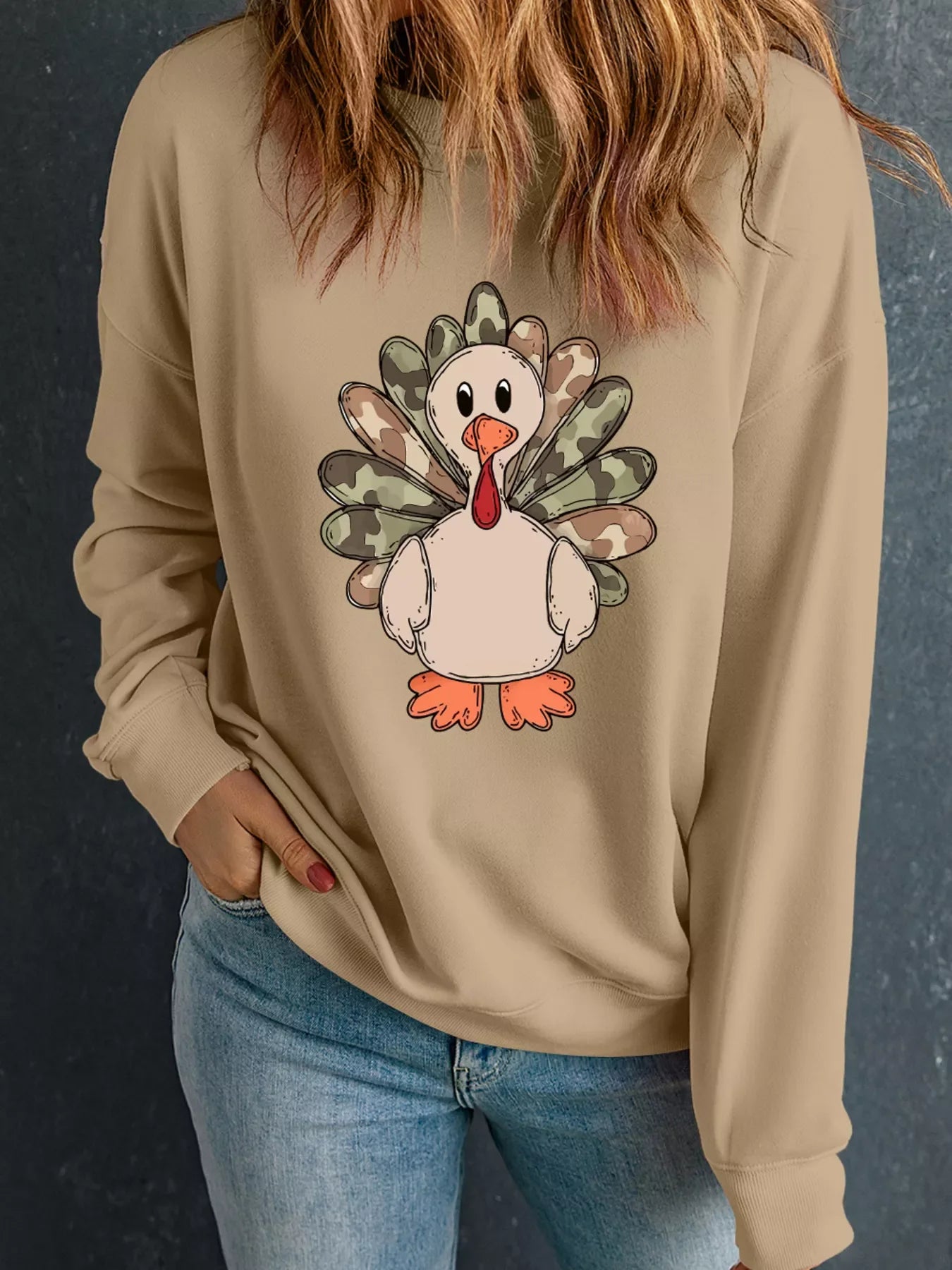 Camouflage Thanksgiving Turkey Graphic Sweatshirt