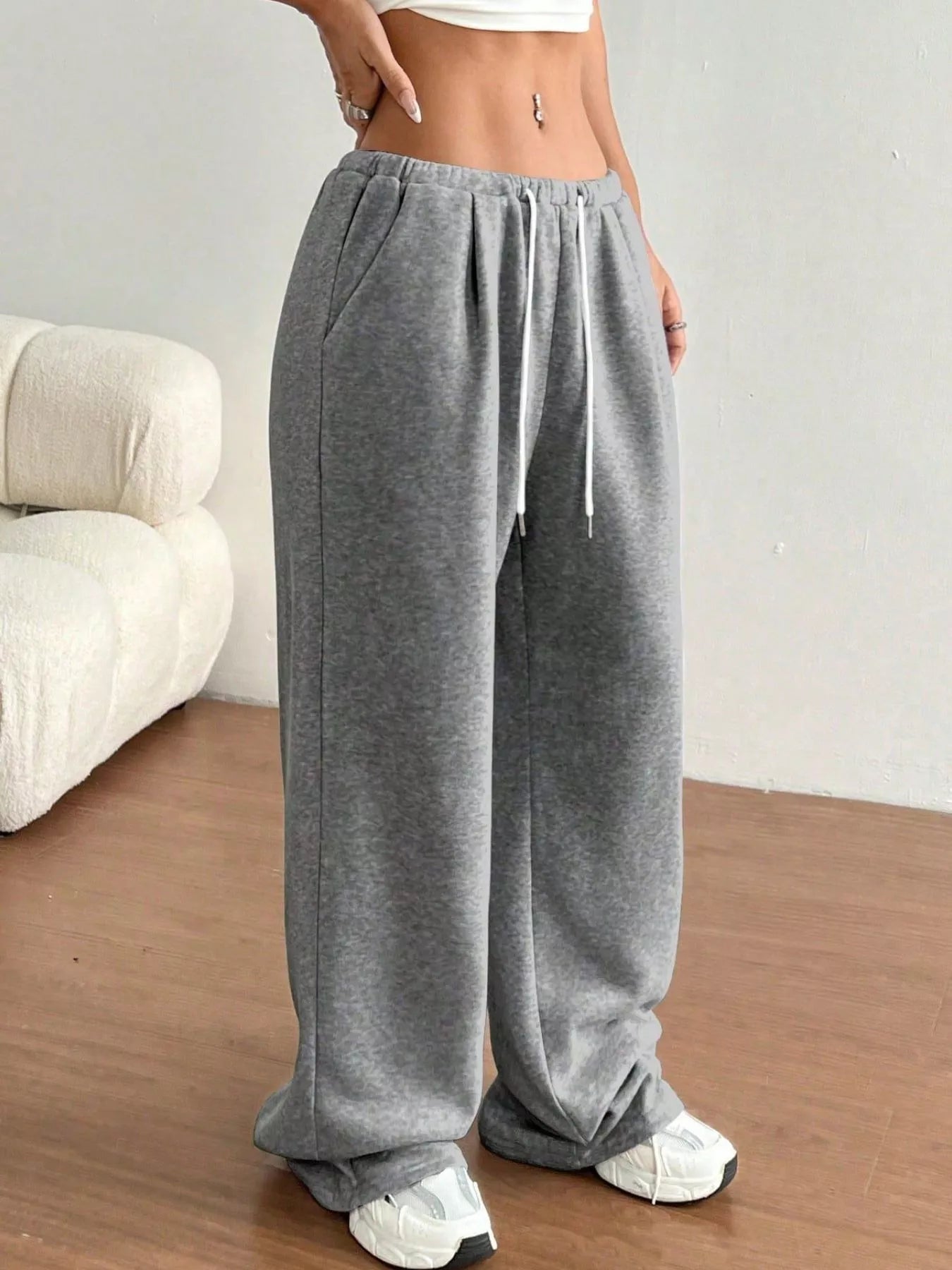 Casual Drawstring High Waist Wide Leg Sweatpants