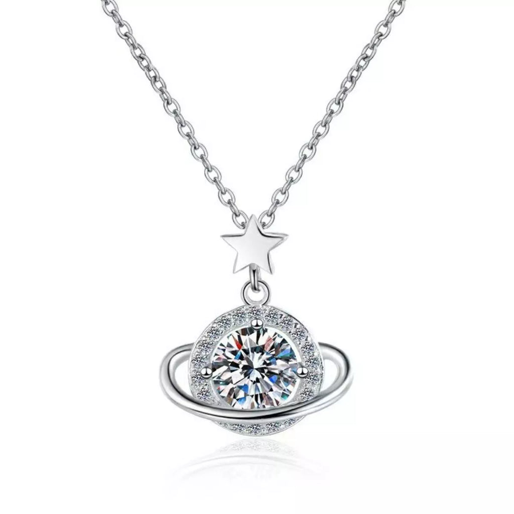 1 Carat 925 Sterling Silver Moissanite Planet Pendant Necklace