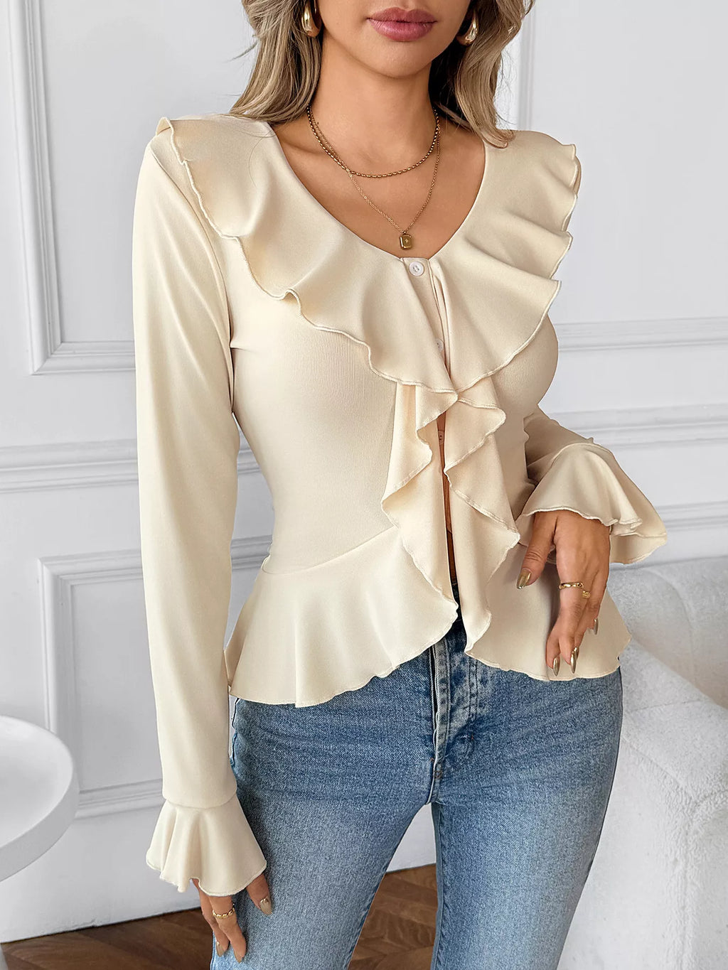 Ruffled Flounce Sleeve Blouse