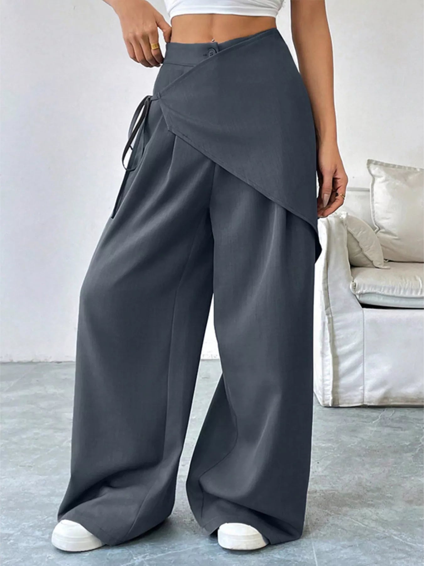 Asymmetrical Wrap Wide-Leg Pants