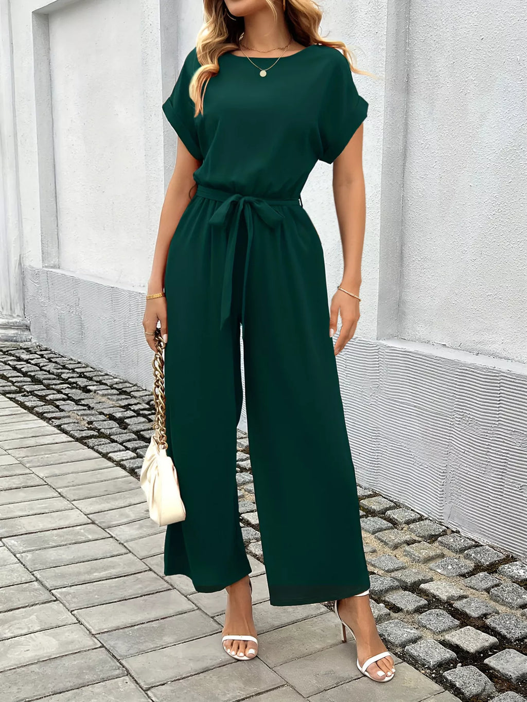 Tie Waist Wide Leg Jumpsuit