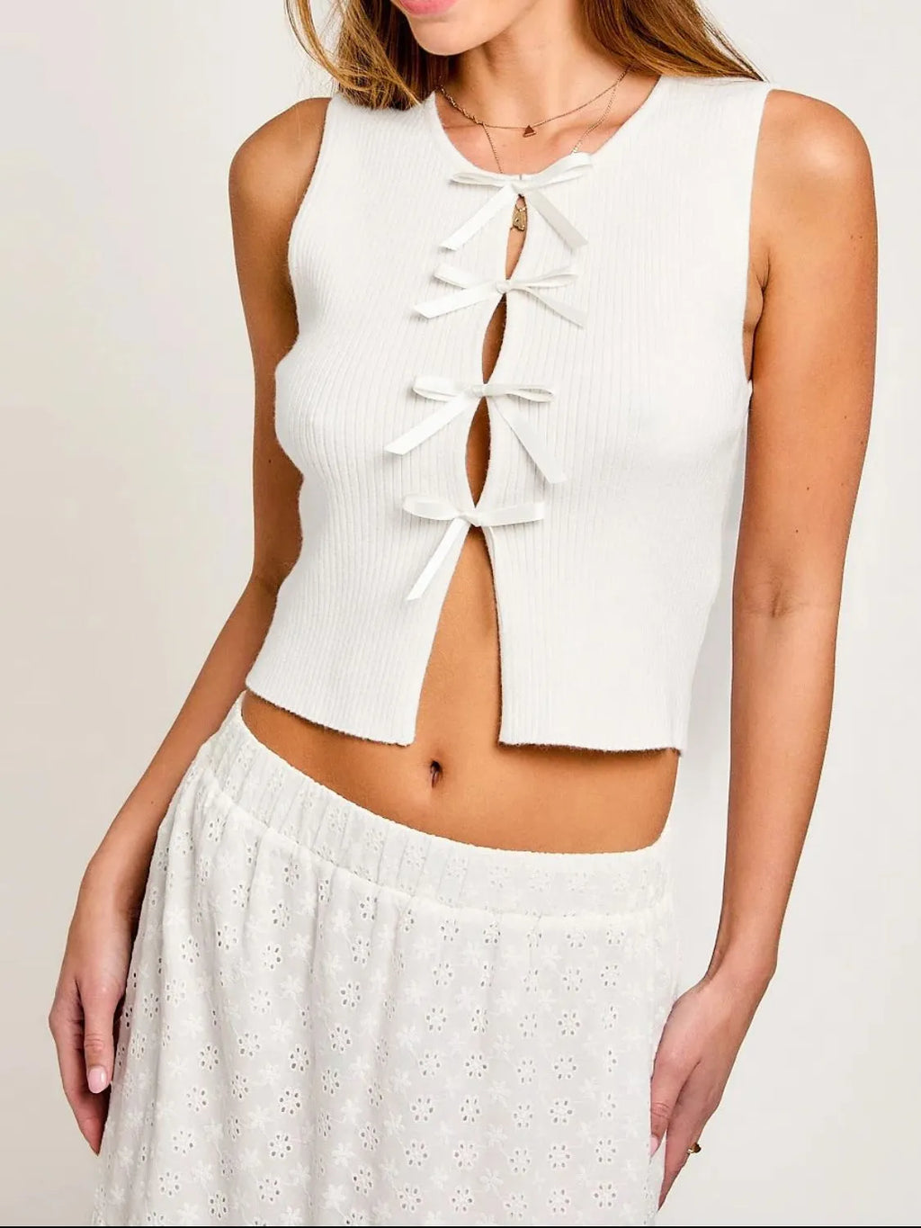 Bow Round Neck Cropped Tank