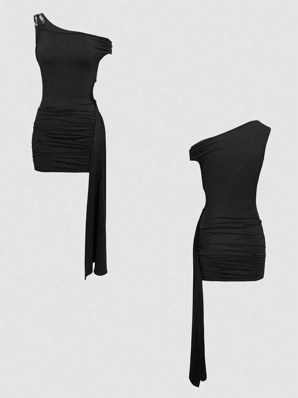Cutout Asymmetrical Shoulder Mini Dress