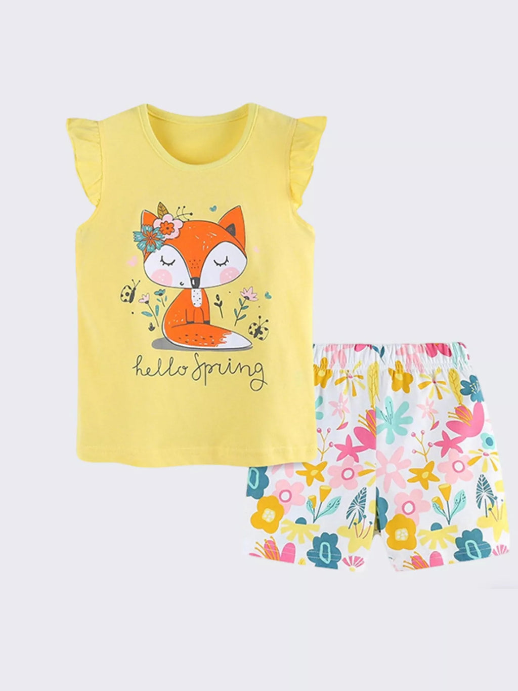 Children's Fox Graphic Ruffled Top and Shorts Set