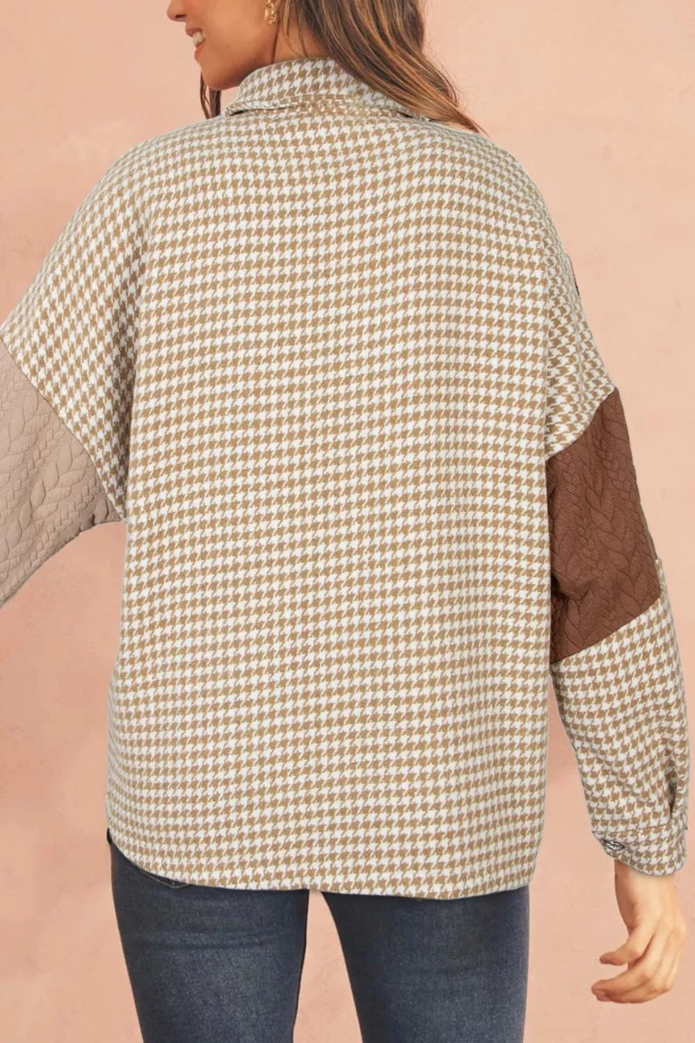 Button Down  Houndstooth Color Block Shacket