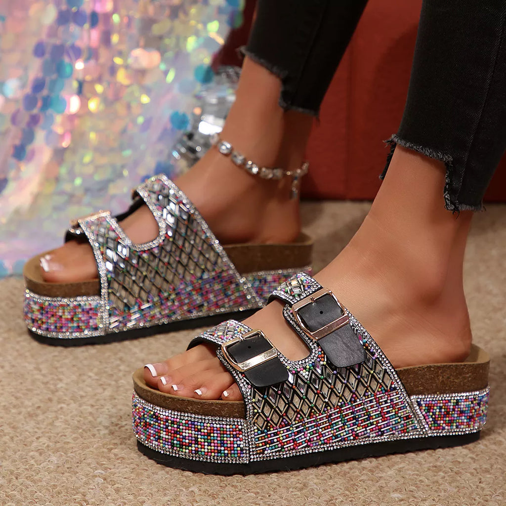 Rhinestone Double Buckle Sandals