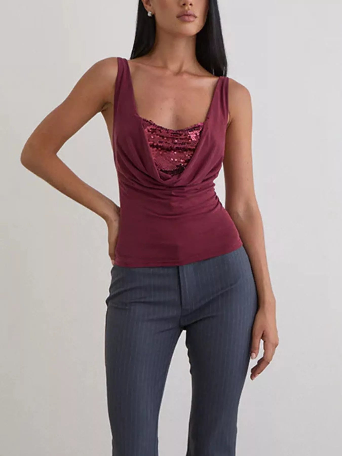 Sequin Detail Ruched Tank