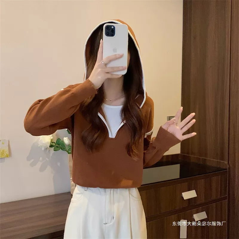 Contrast Trim Hooded Sweater