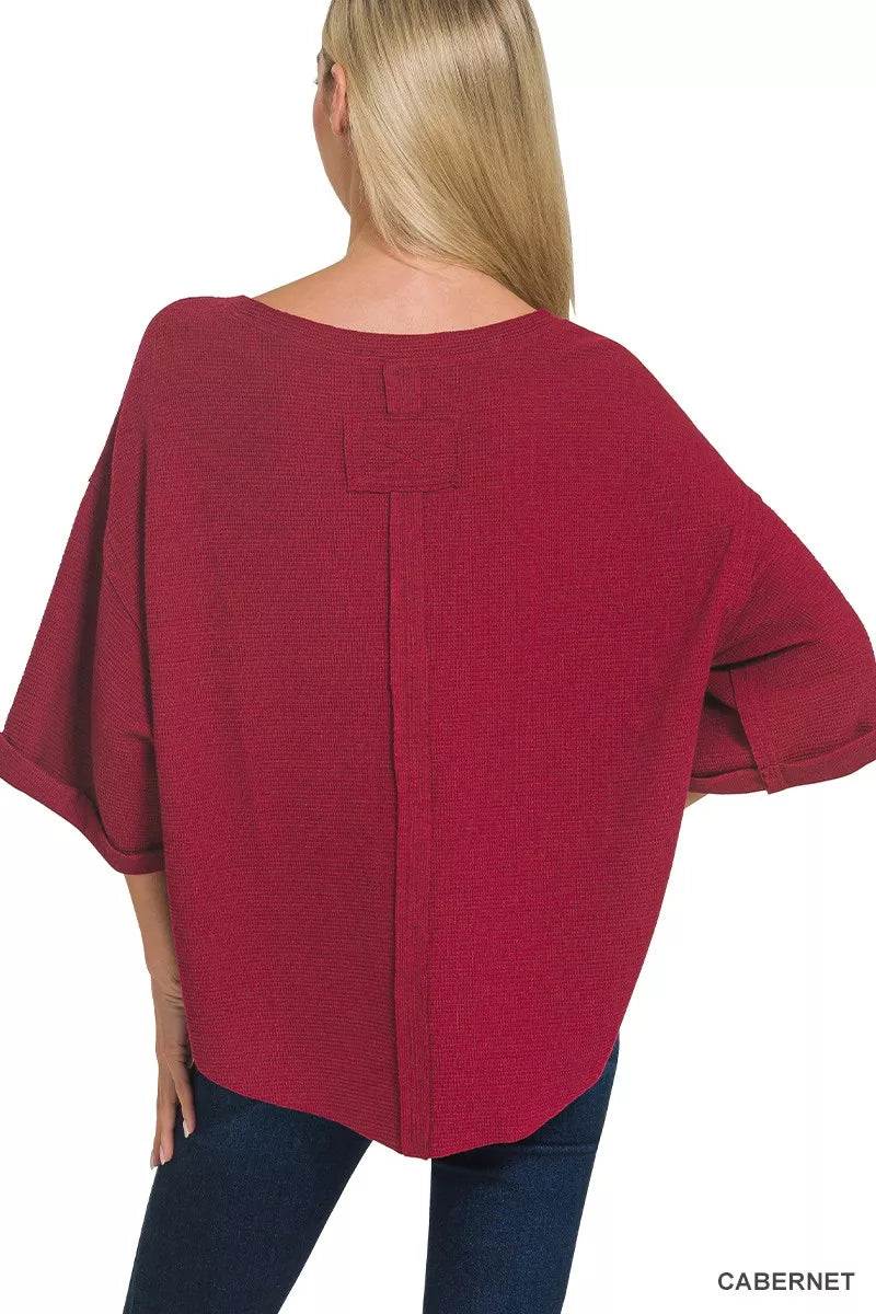Zenana Double Knit Exposed Seam Curved Hem Top