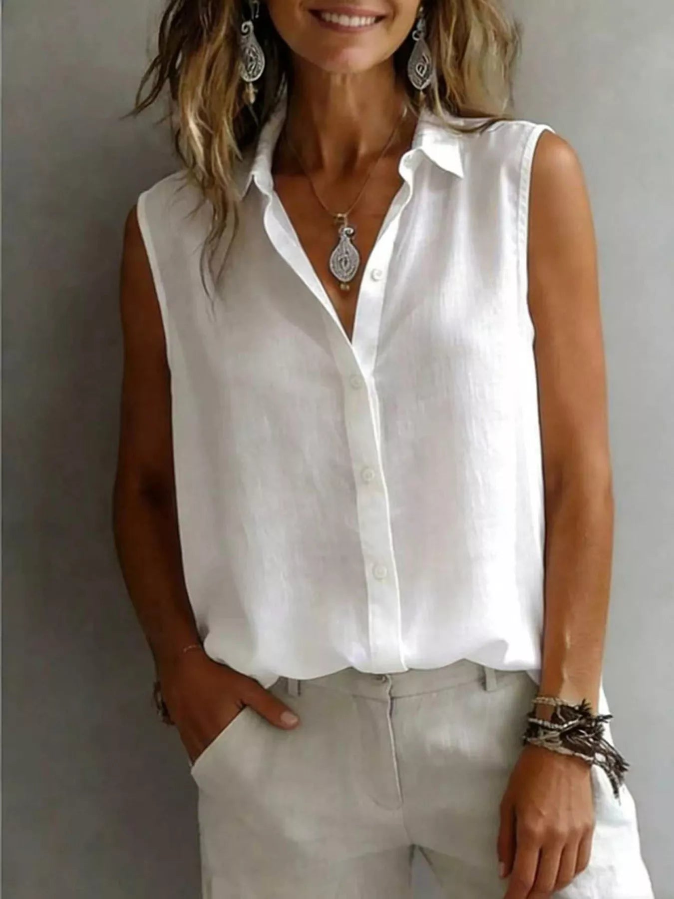 Sleeveless Button-Down Shirt