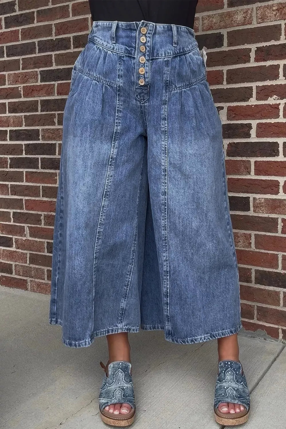 High-Waisted Wide Leg Button-Fly Jeans