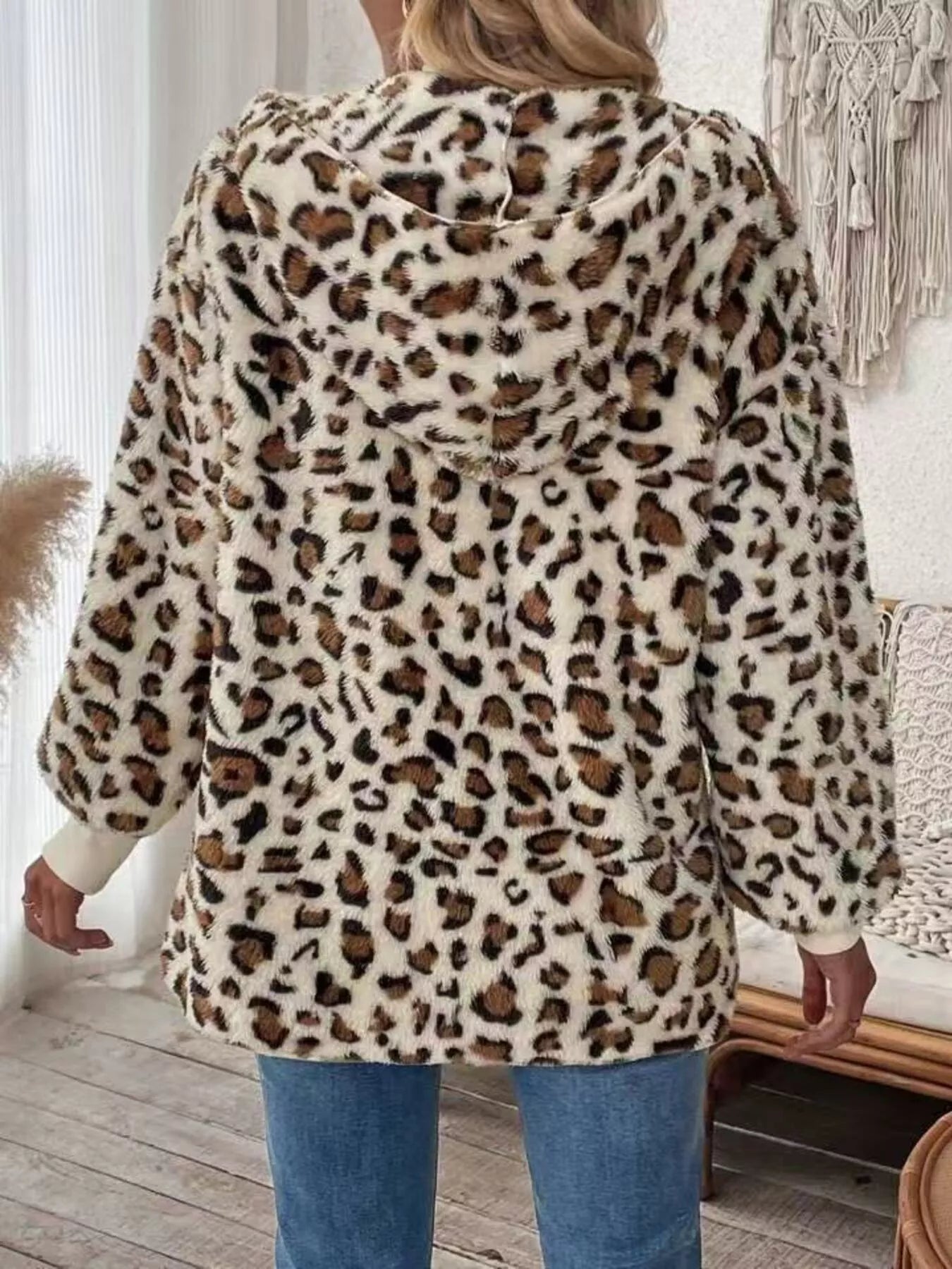 Leopard Print Fuzzy Zip Up Outerwear