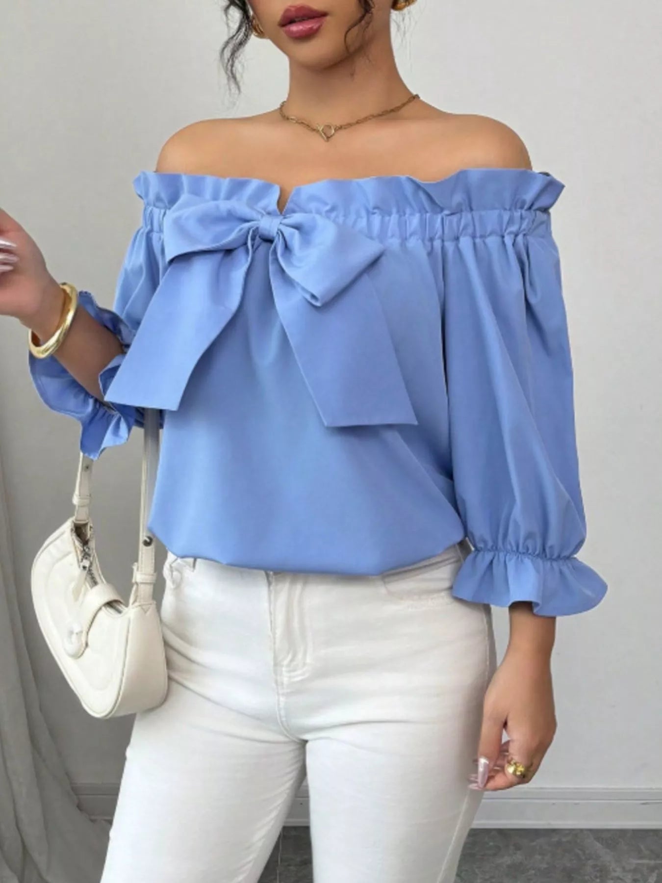 Bow Flounce Sleeve Blouse