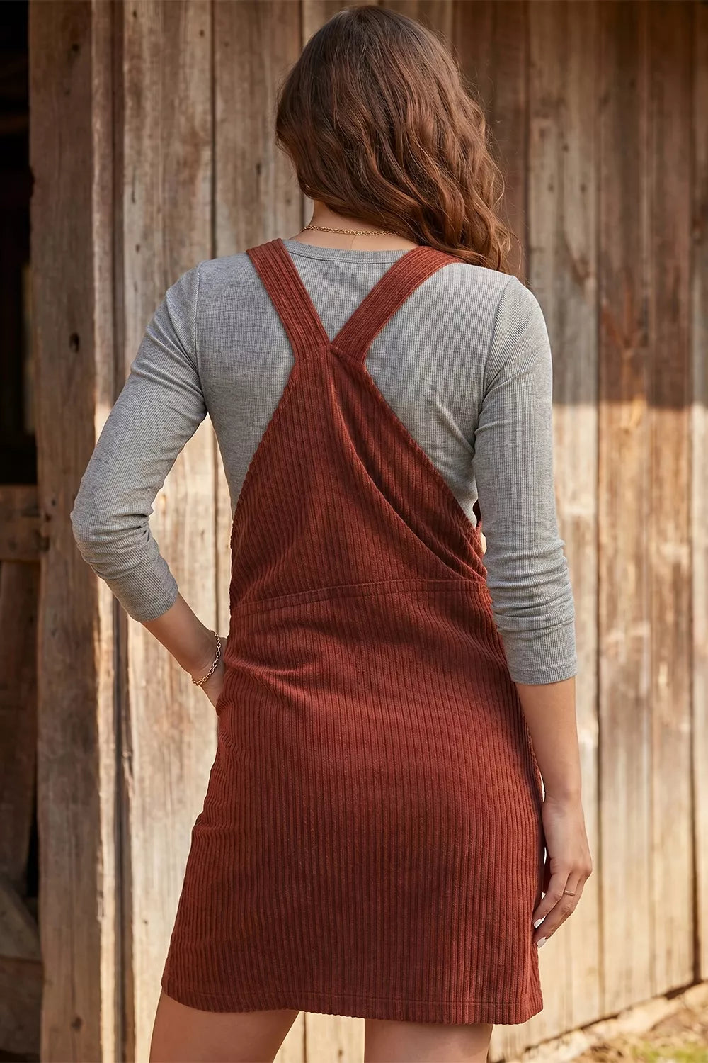 Ribbed Corduroy Zip-Up Sleeveless Pocket Sheath Dress