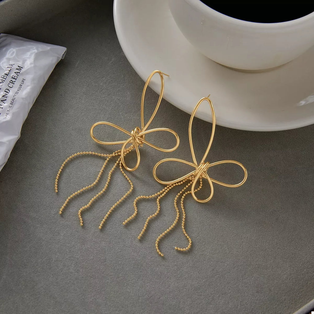 18K Gold-Plated Tassel Bow Earrings