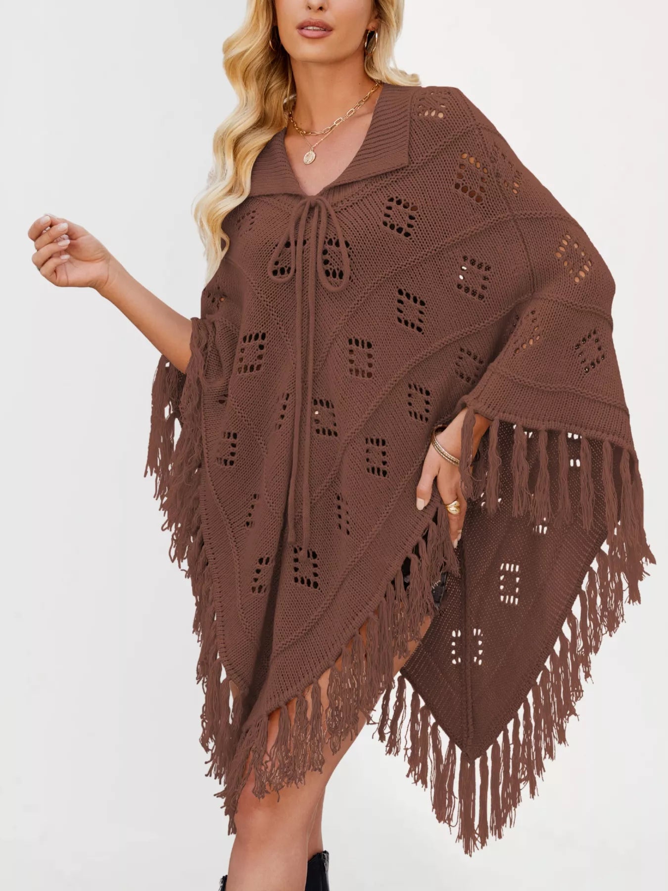Fringe Openwork Knit Cover Up