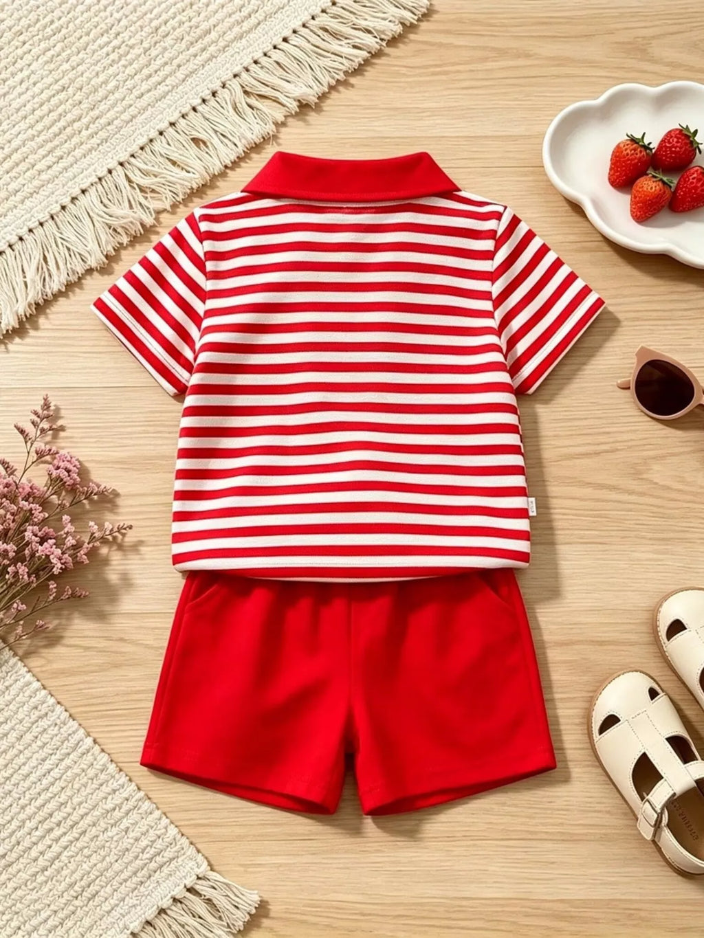 Children's Patriotic Striped Polo & Shorts Set