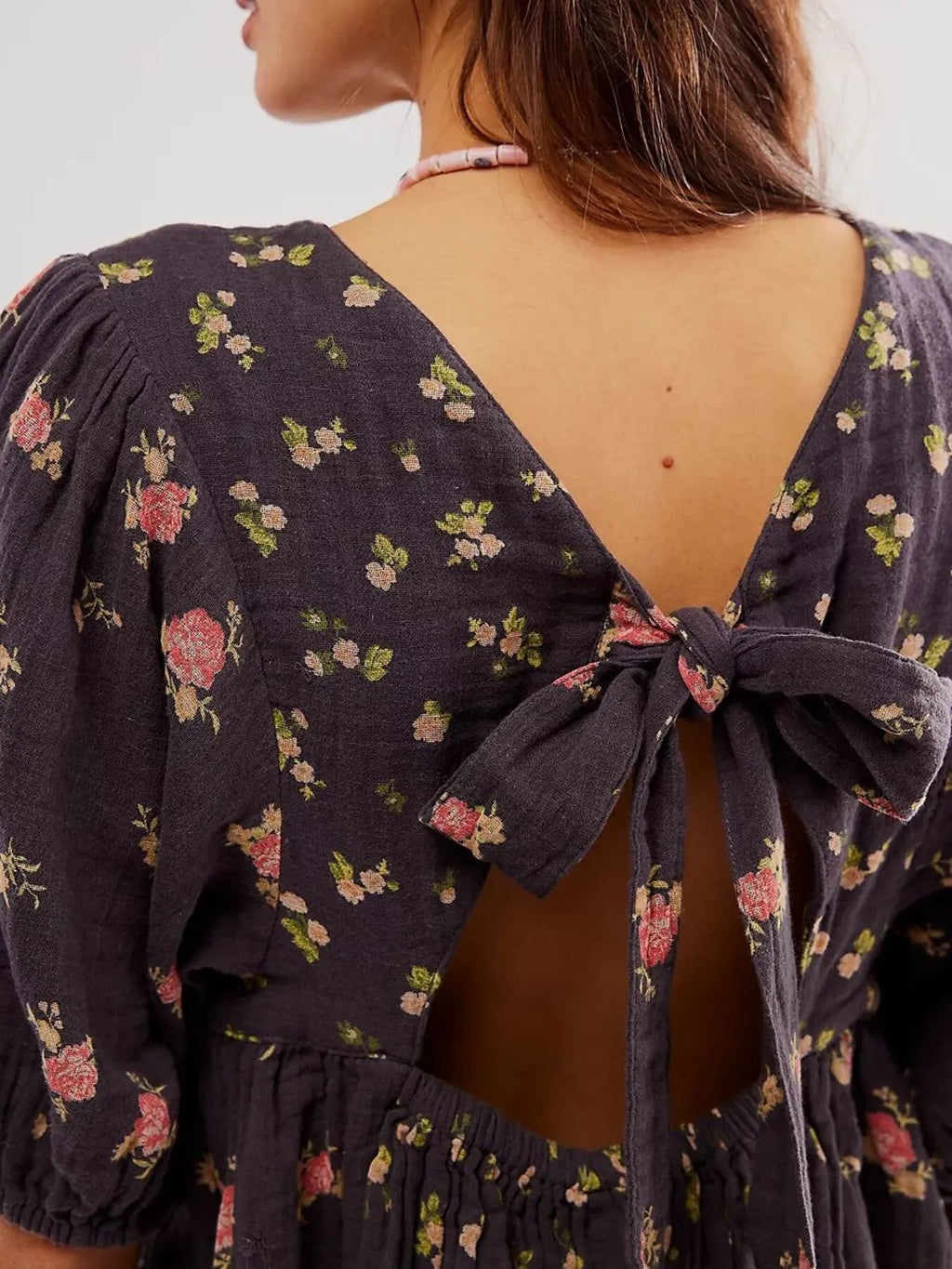 Bow Back Puff Sleeve Blouse