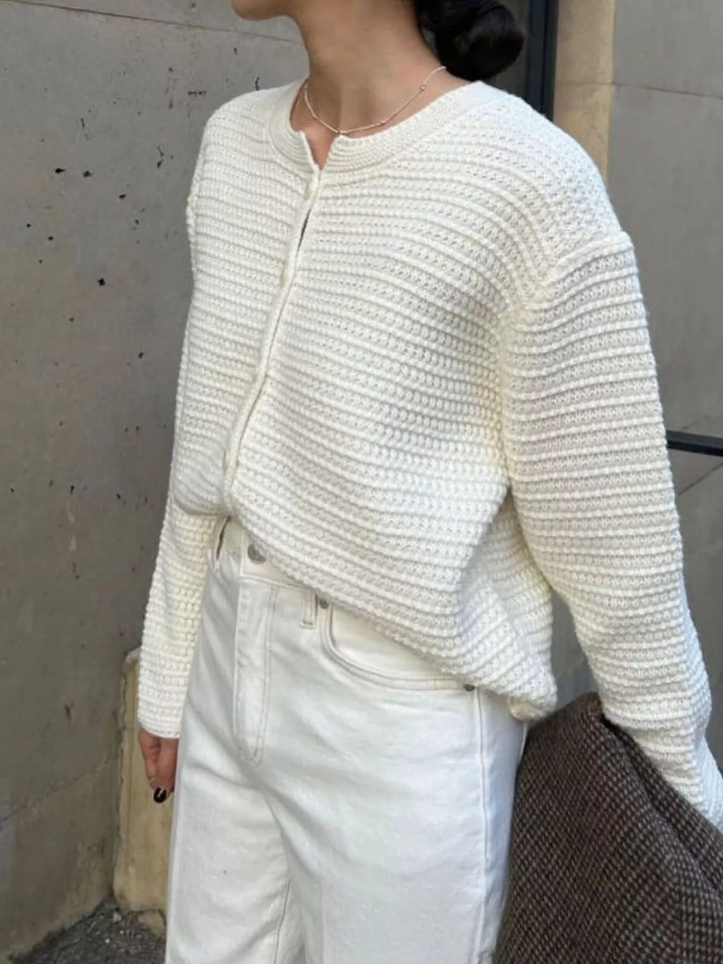 Textured Knit Button-Down Cardigan