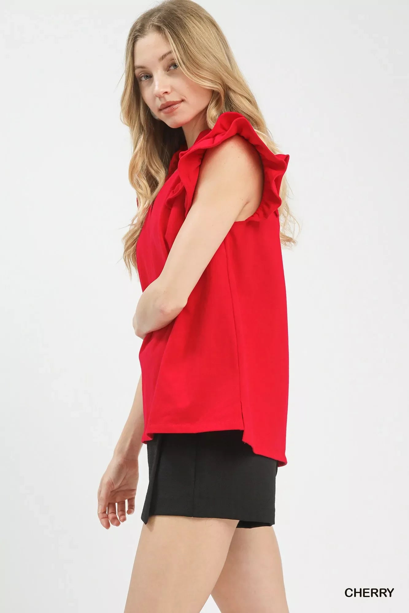 Umgee Ruffle Sleeve V-Neck Top