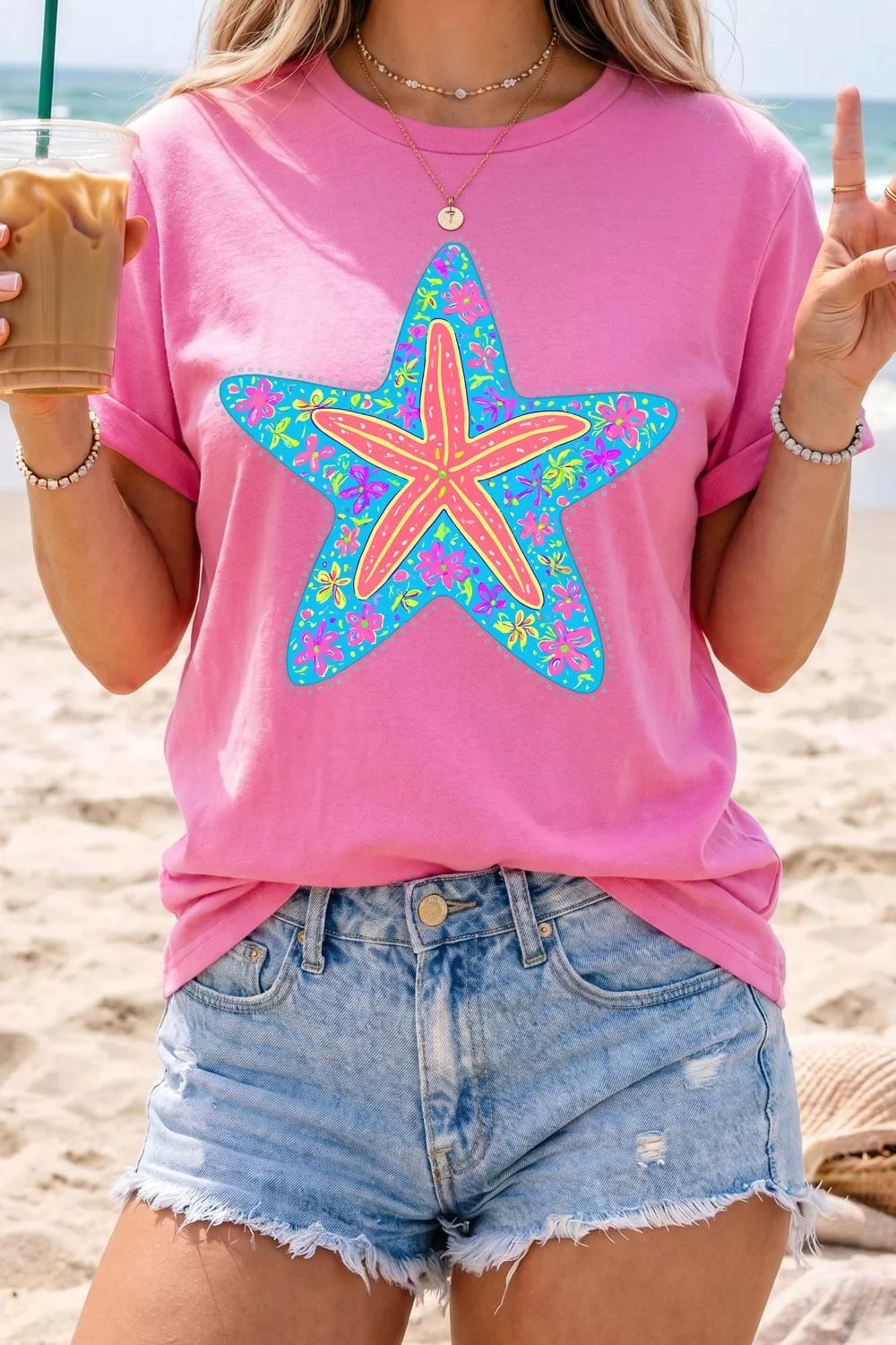 Starfish Graphic Round Neck T-Shirt