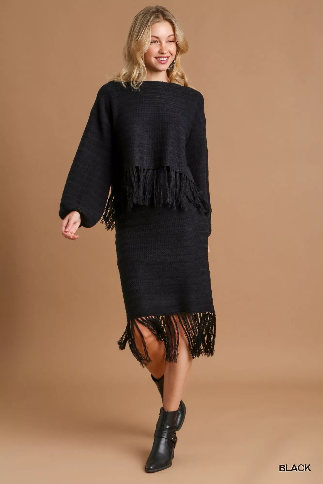 Umgee Crochet Knit Crop Top with Frey Hem
