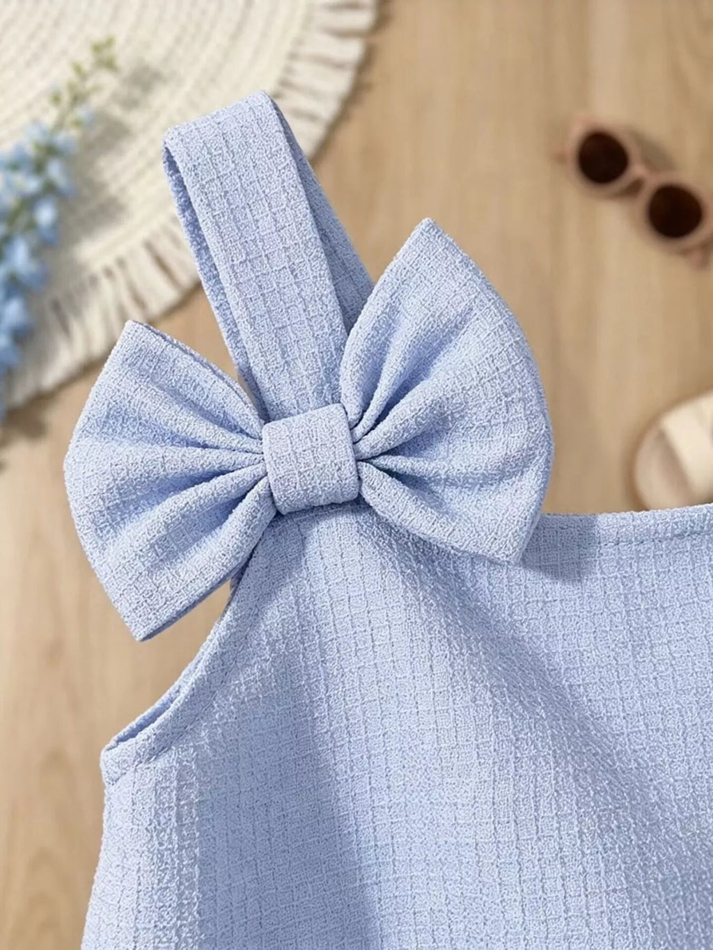 Children's Bowknot Decor Ruffle Hem Sleeveless Dress
