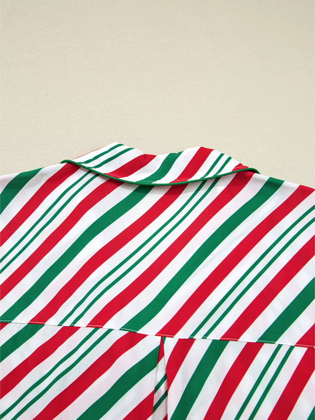 Stripe Contrast Velvet Ribbon Knot Christmas 2pcs Pajama Set