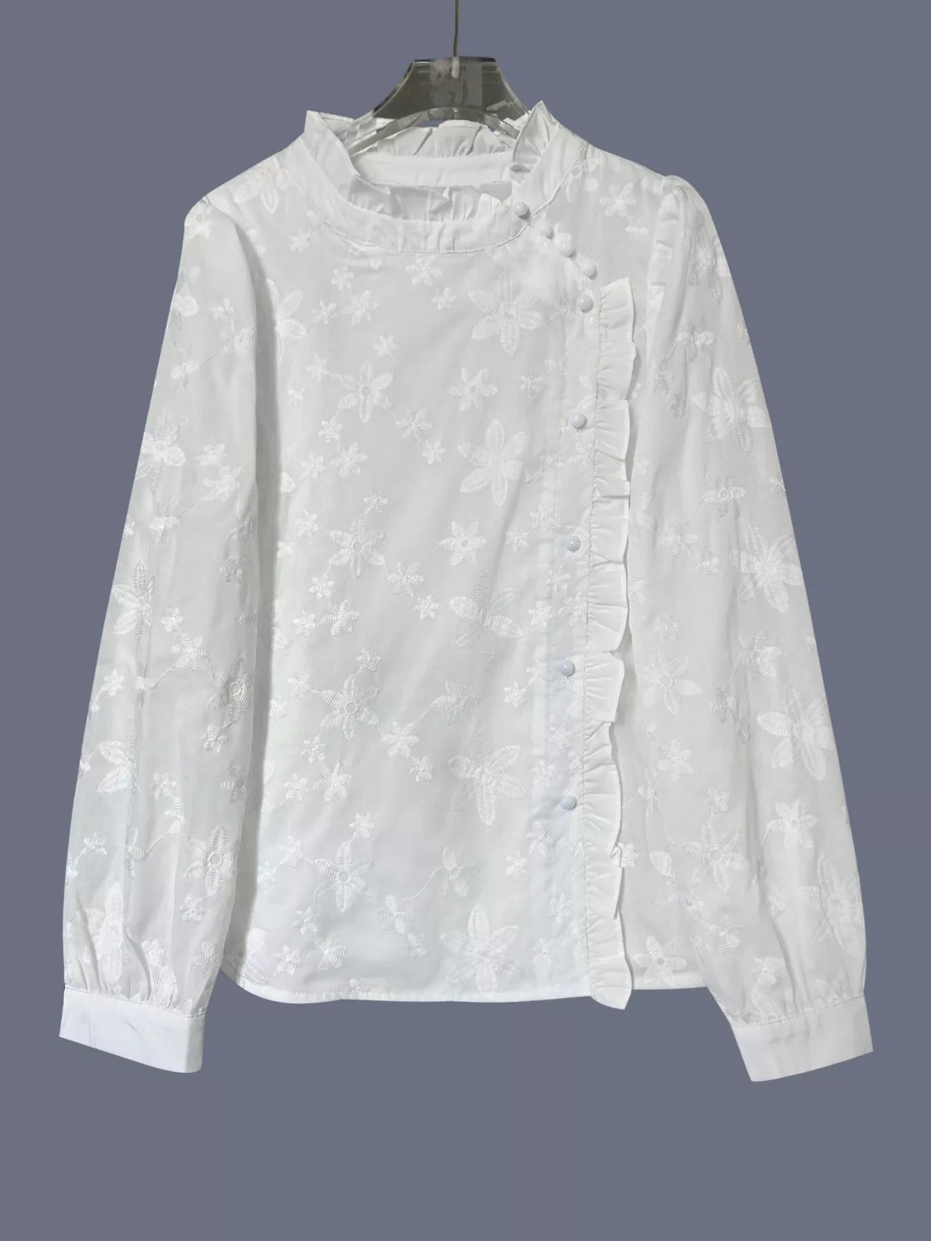 Floral Embroidered Ruffle Trim Blouse