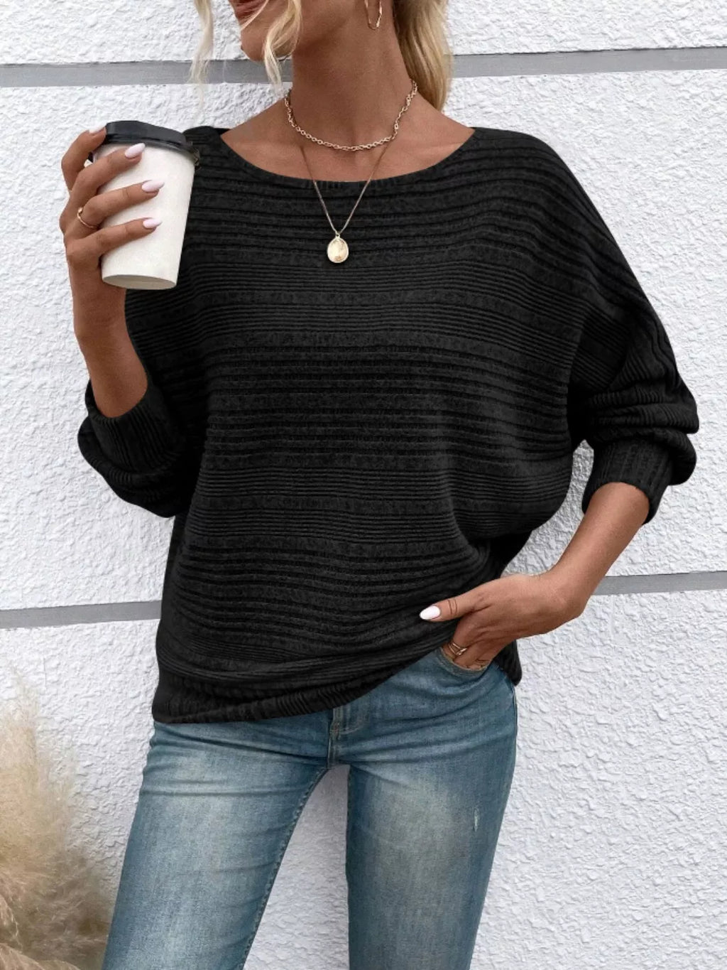 Relaxed Fit Ribbed Knit T-Shirt