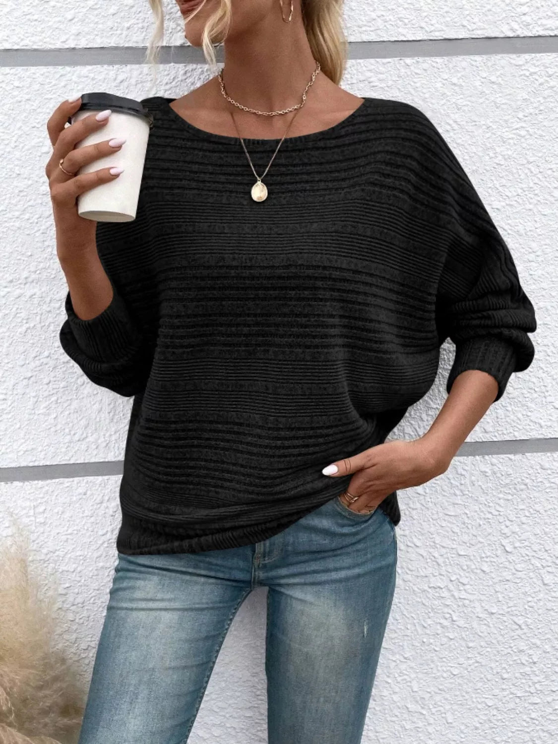 Relaxed Fit Ribbed Knit T-Shirt