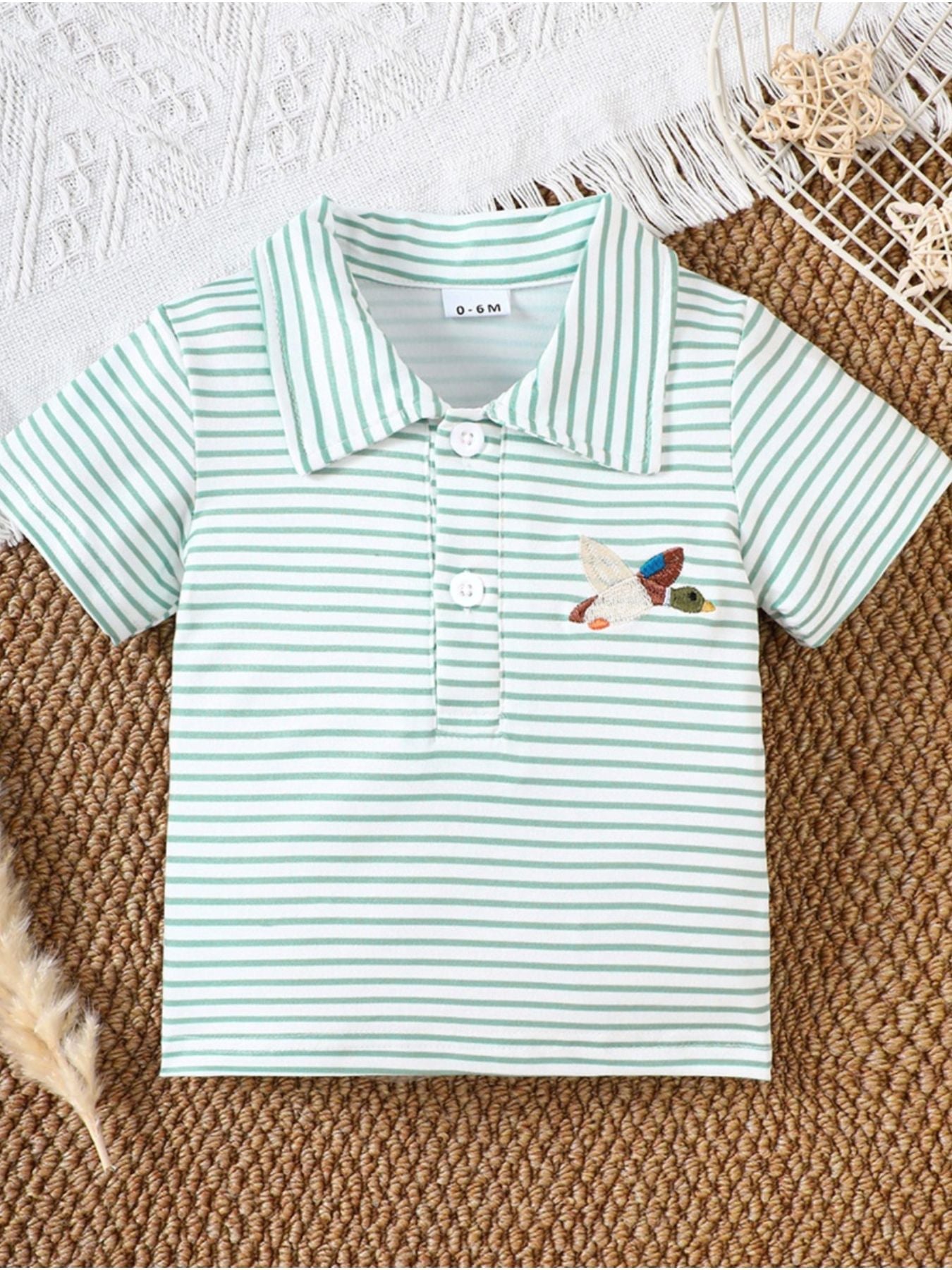 Children's Striped Embroidered Duck Polo