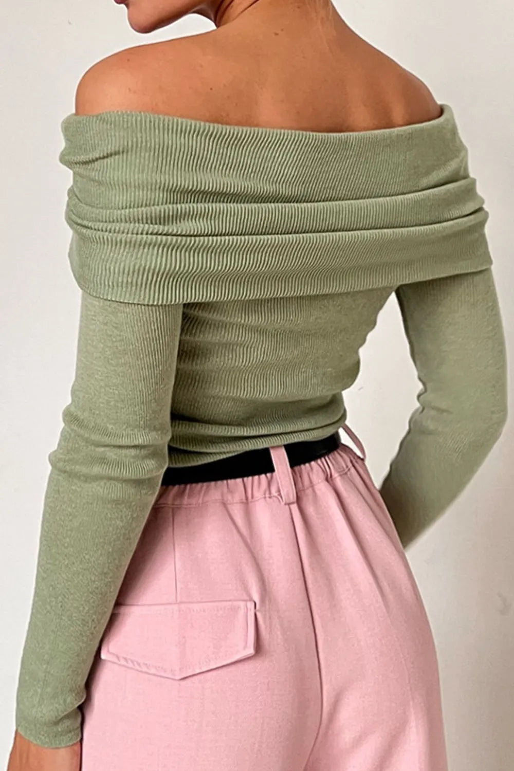 Off-Shoulder Long Sleeve Knit Top