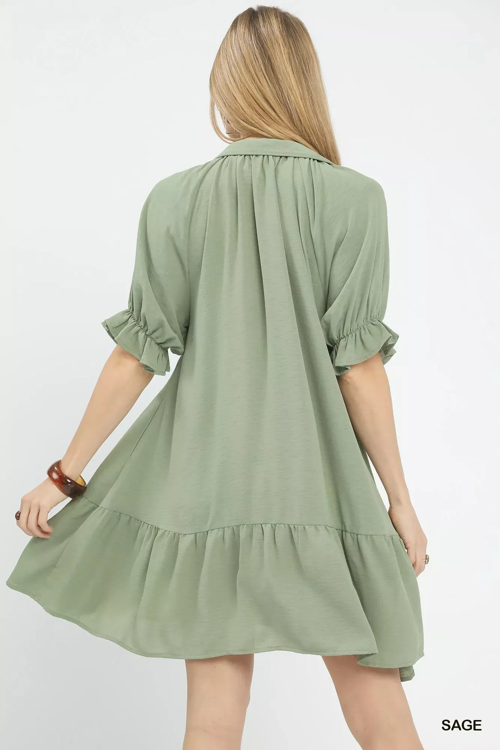 Umgee Tiered Puff Sleeve Babydoll Dress