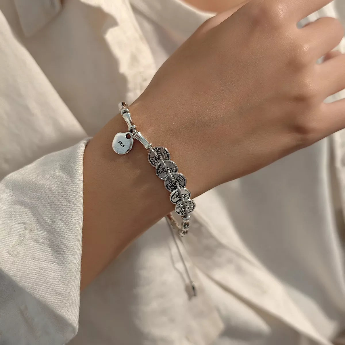 Silver Chain Adjustable Heart Charm Bracelet