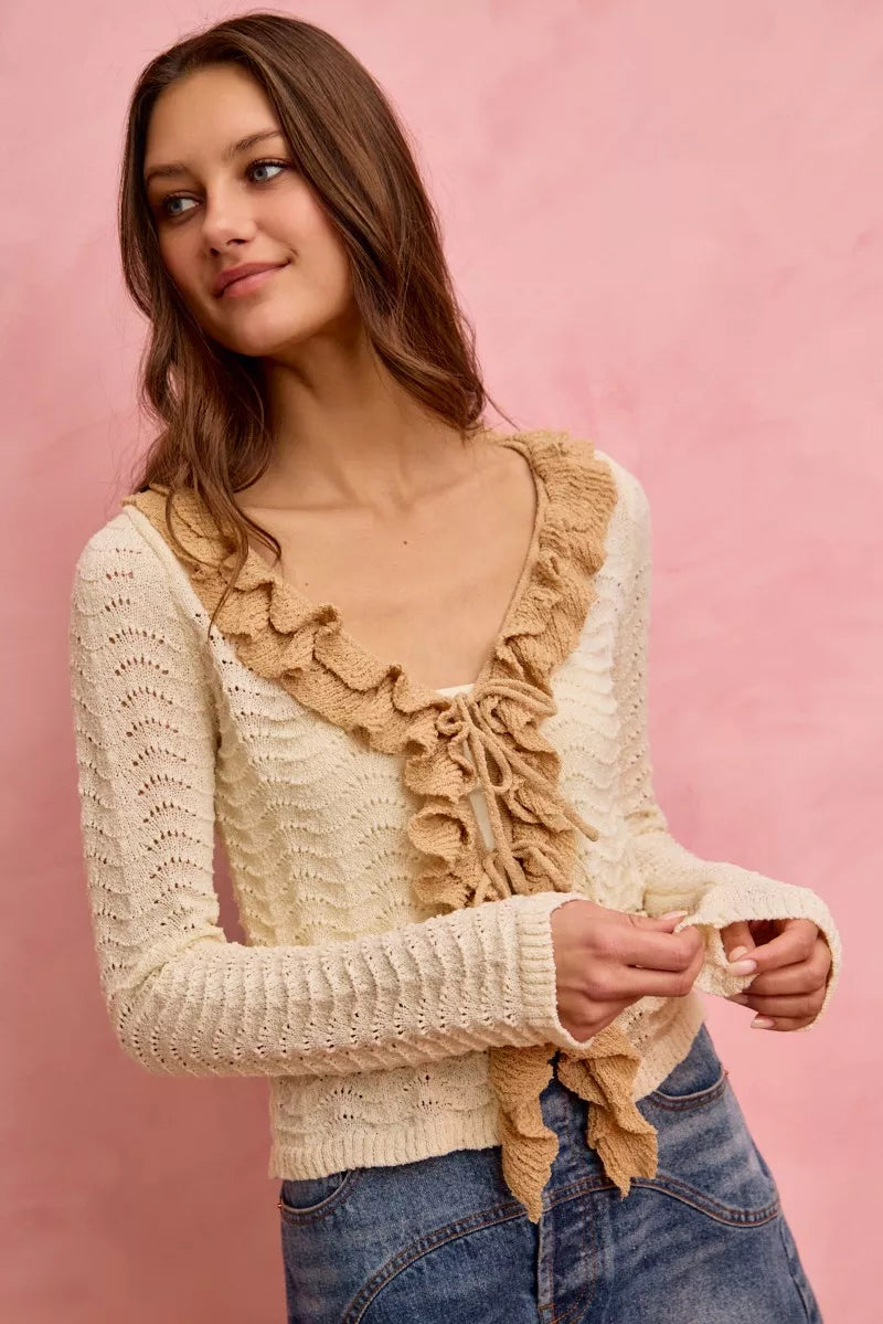 SO ME Pointelle Texture Lightweight Sweater Cardigan