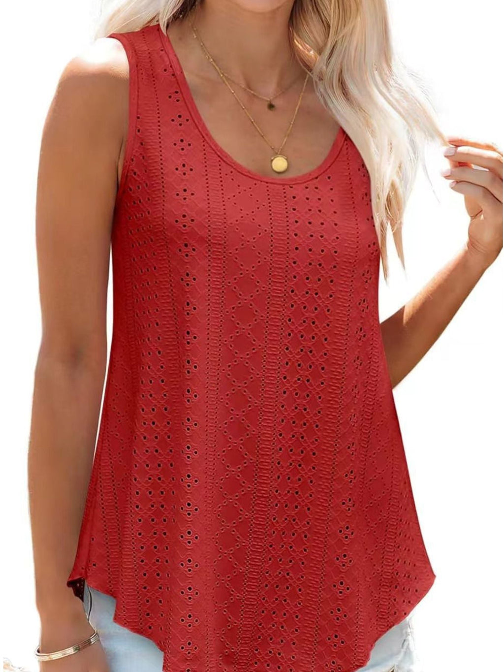 Eyelet Scoop Neck Tank