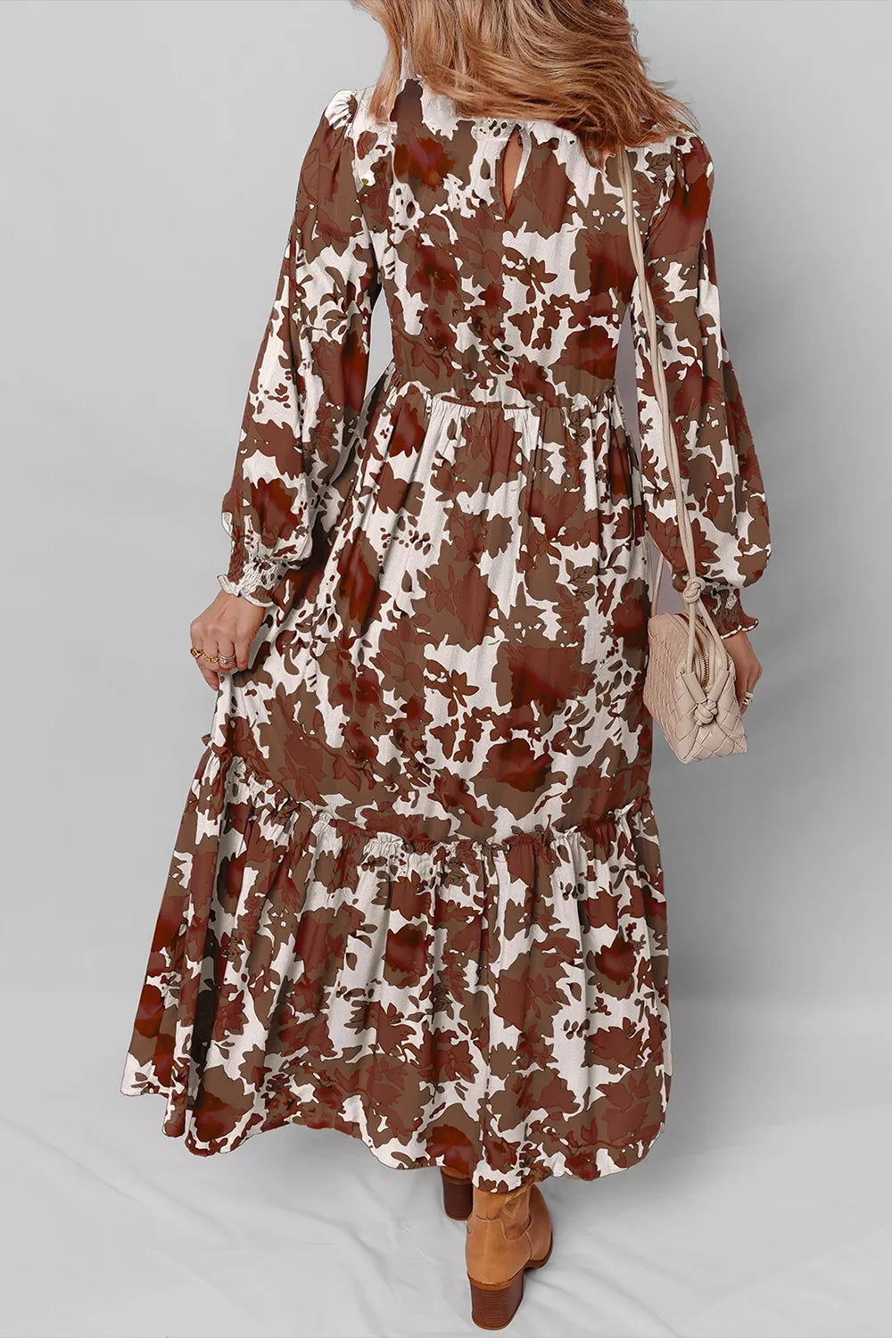 Floral Puff Sleeve Smocked Bodice Ruffled Maxi Dress