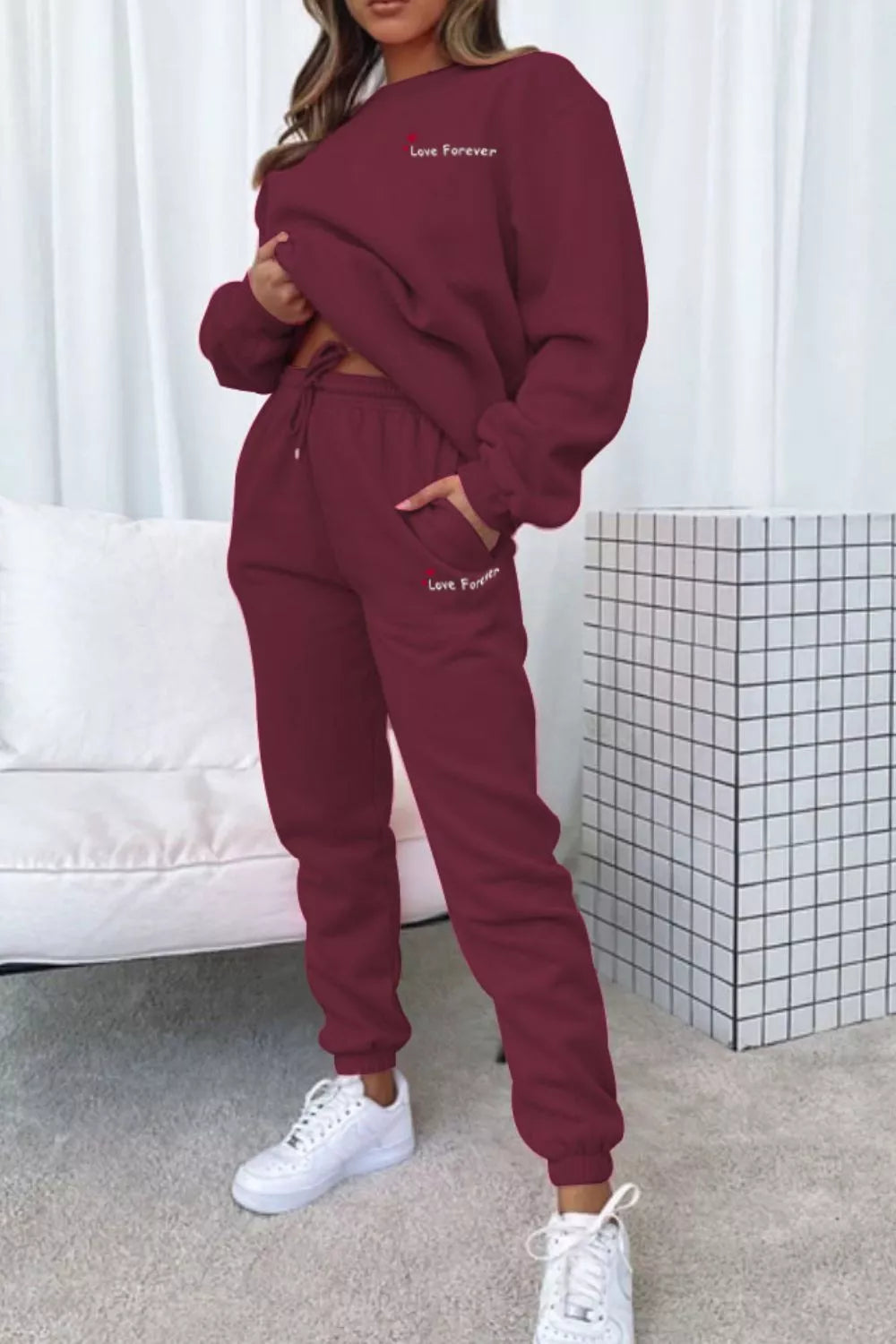 Round Neck Sweatshirt and Joggers Set