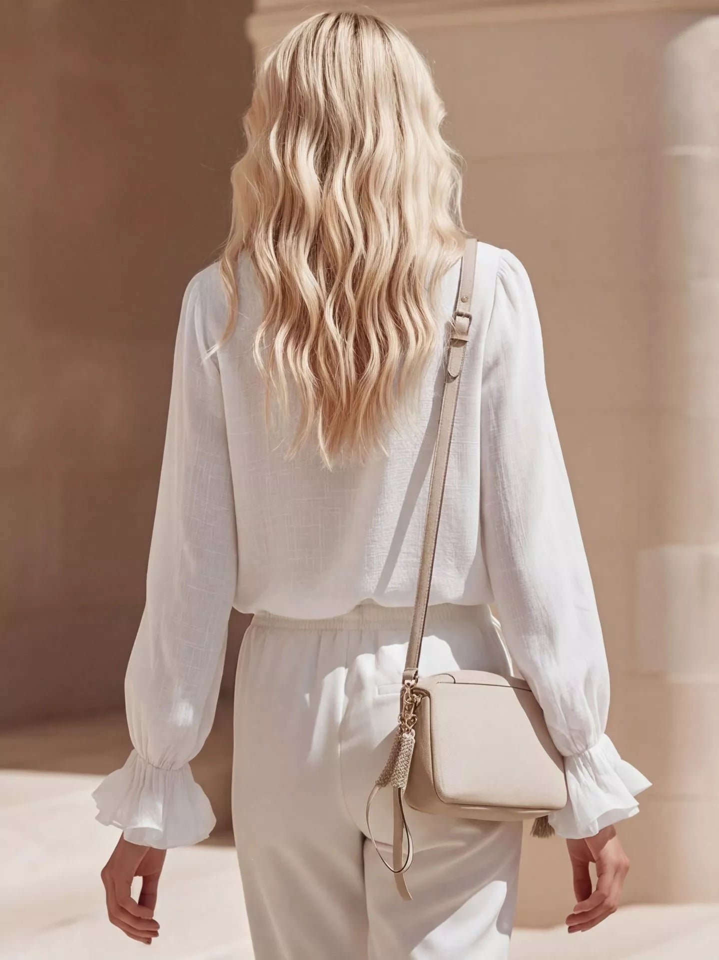 Ruffled V-Neck Long Sleeve Blouse