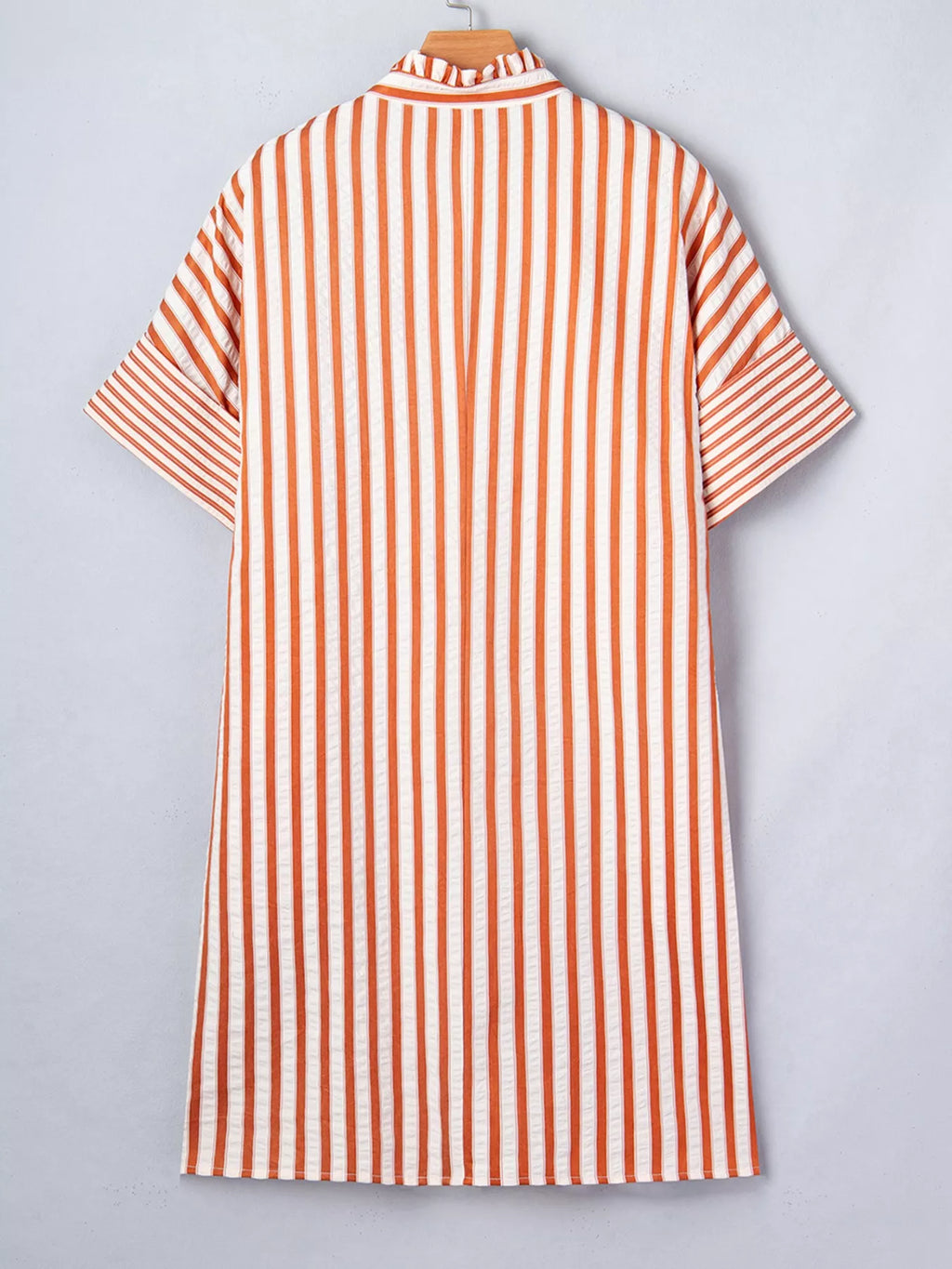 Stripe Pinched V Neck Turn-up Cuffs Shift Mini Dress
