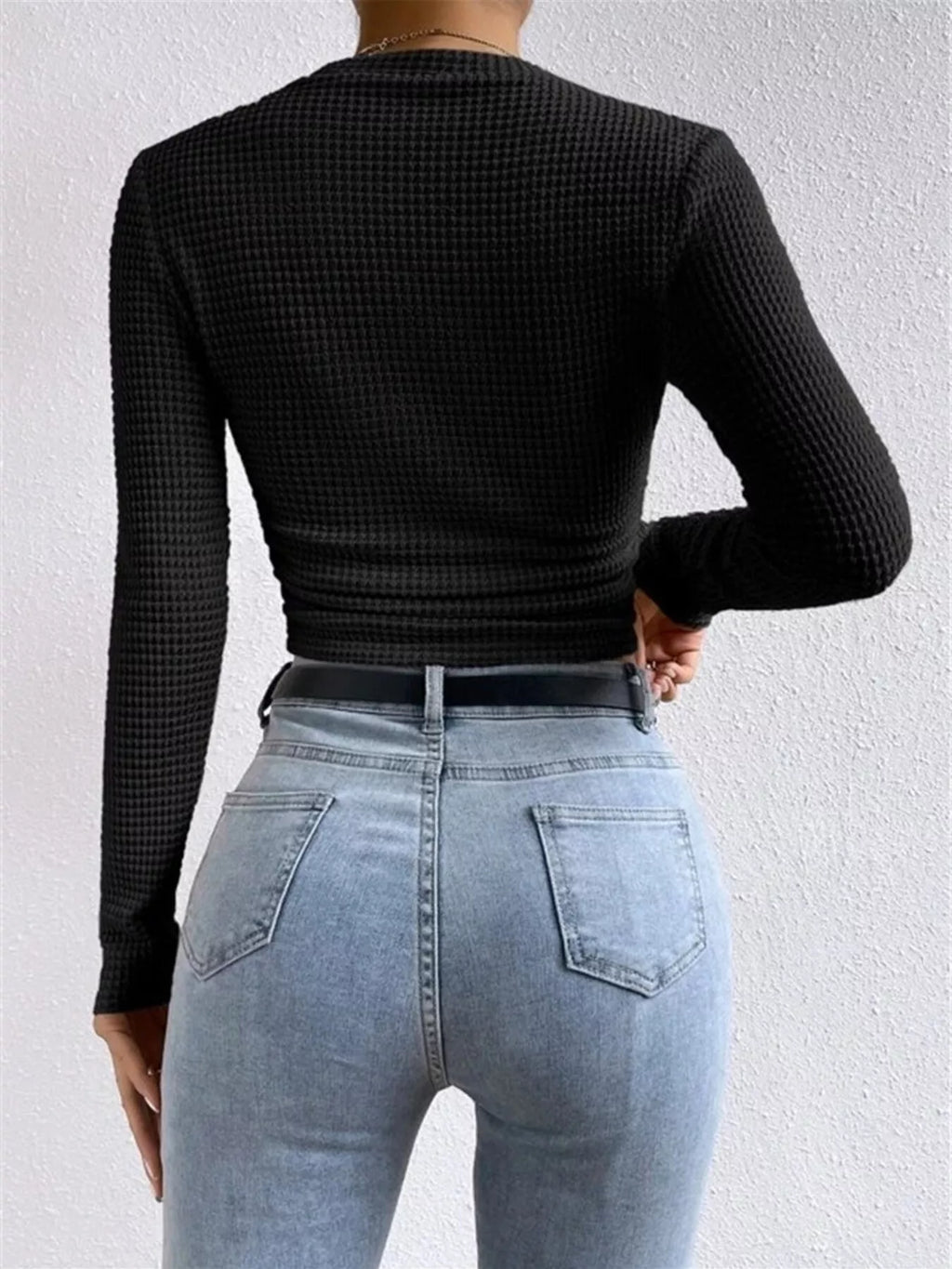 Waffle Knit Long Sleeve T-Shirt
