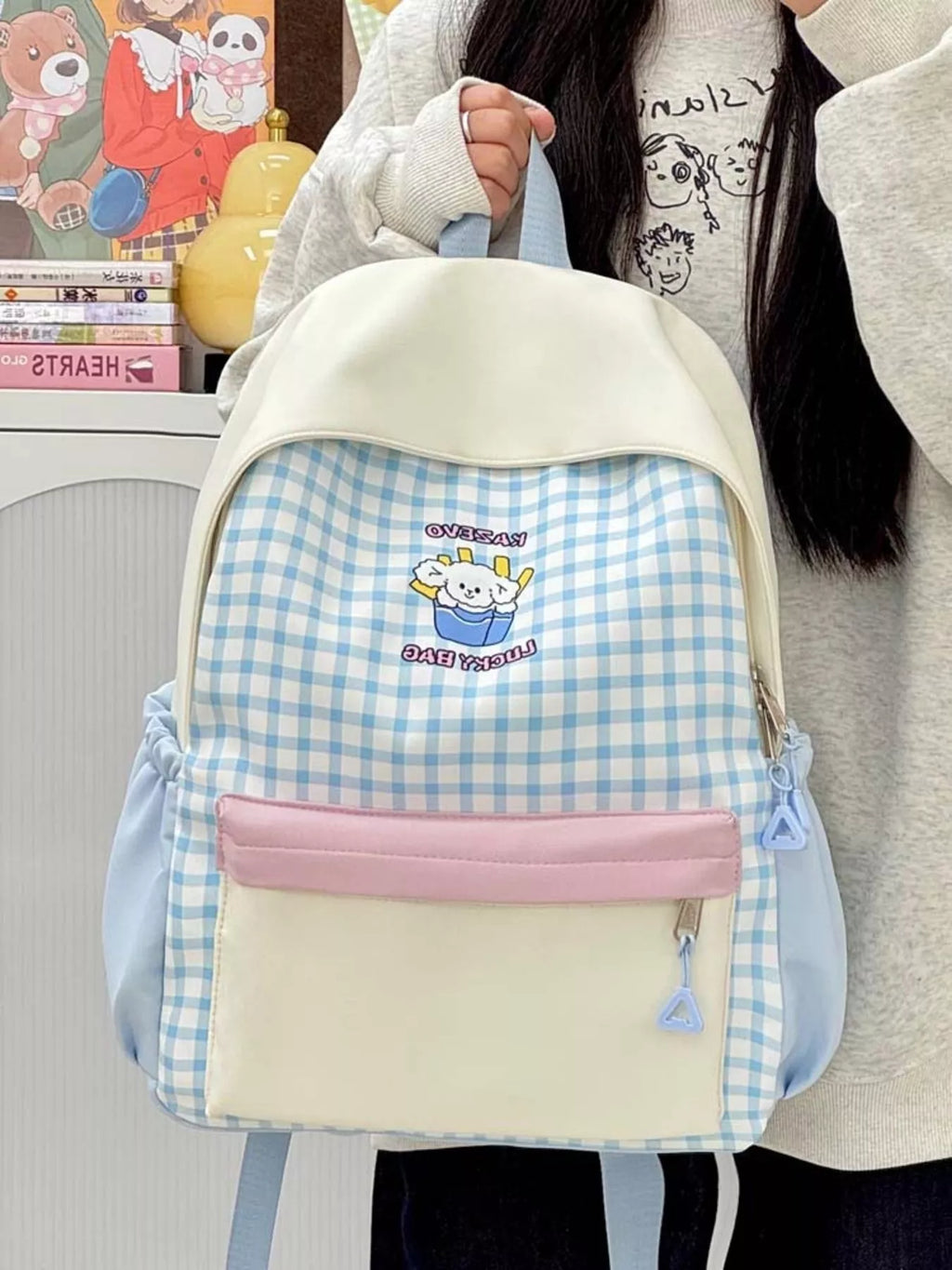 Cartoon Gingham Backpack Bag