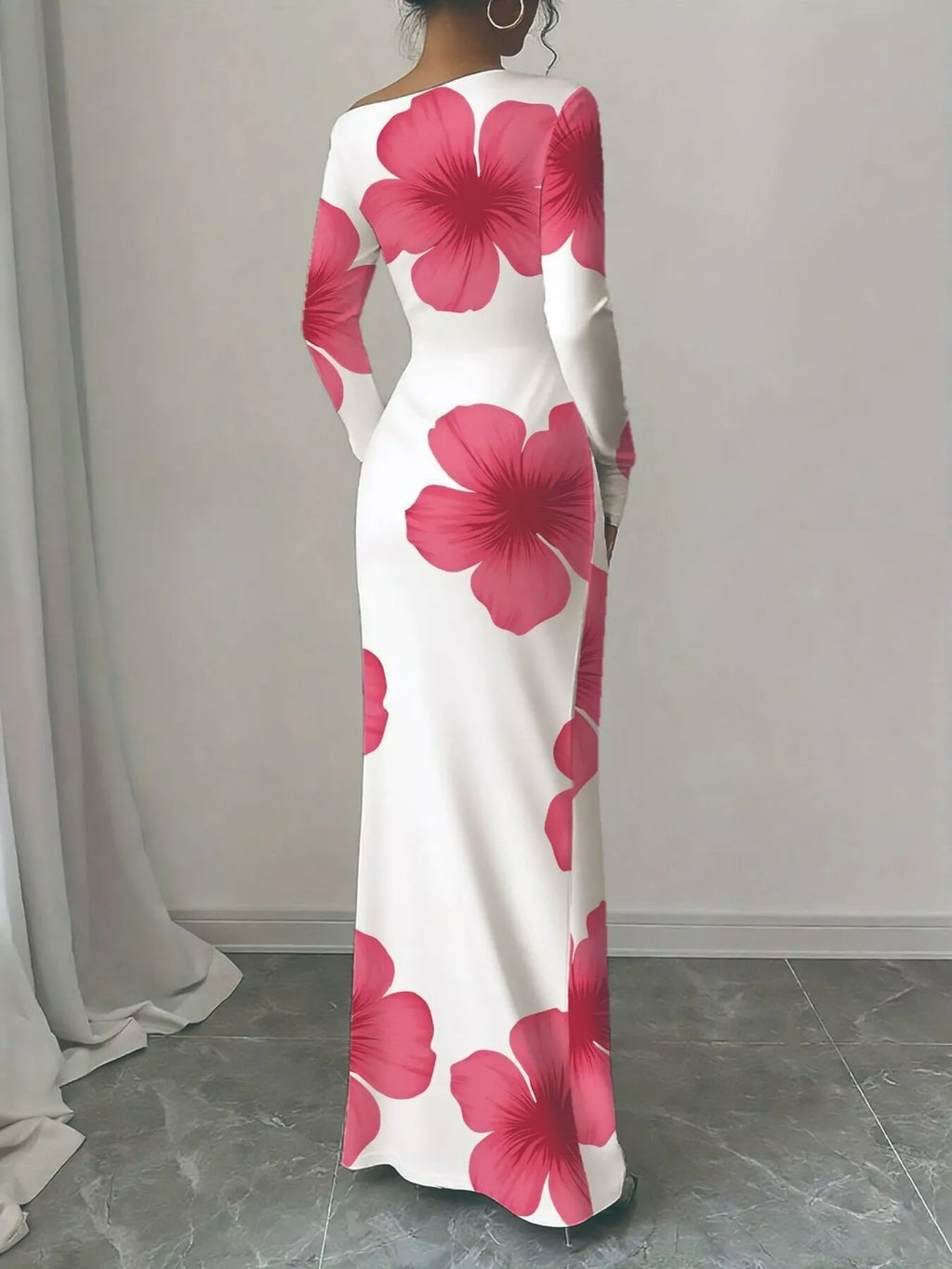 Floral Print One Shoulder Maxi Dress