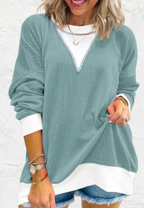 Contrast Round Neck Long Sleeve Sweatshirt