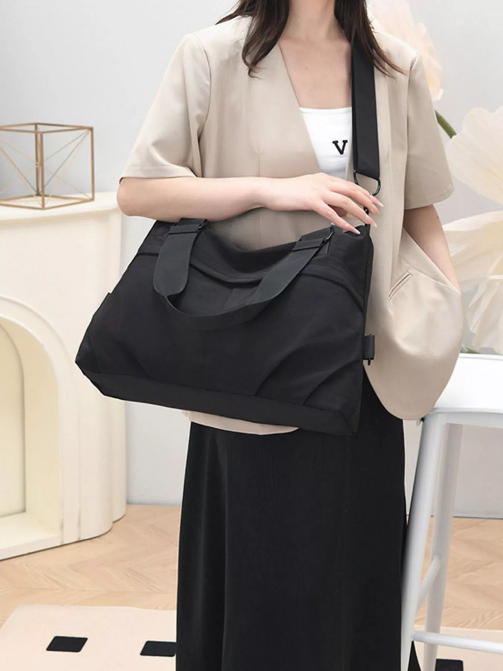 Solid Color Nylon Crossbody Bag